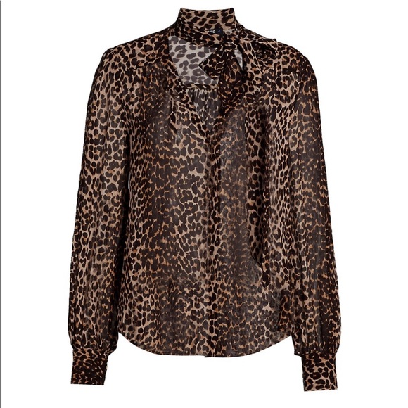 PAIGE Cleobelle Leopard Silk V-Neck Blouse NWT - Picture 5 of 16